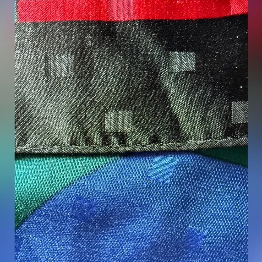 Ginnie Johansen Vintage Silk Scarf 35” Black Blue Green Red Rolled Edges